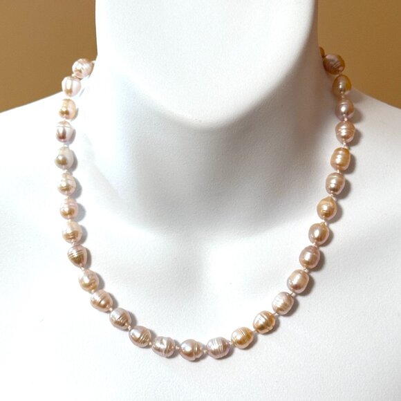 Jewelry - Freshwater Pearl Necklace, Hand-Knotted 12x9mm Large Lavender Blush Pearls